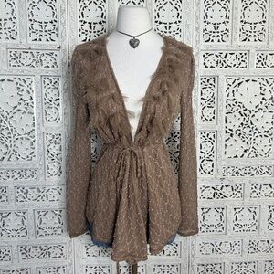 Anthropologie Ryu Tan Lace Boho Coquette Lace Tie Front Open Cardigan Sz Small